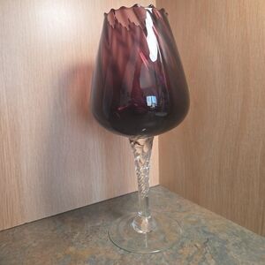 Vintage Empoli Plum Amethyst Spiral Glass Crystal Stem Goblet Vase Italy!